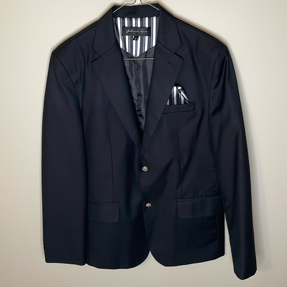 JOHNNIE LANE Boys‎ 14 Black 2-Button Blazer Contrast Lining Church School Party